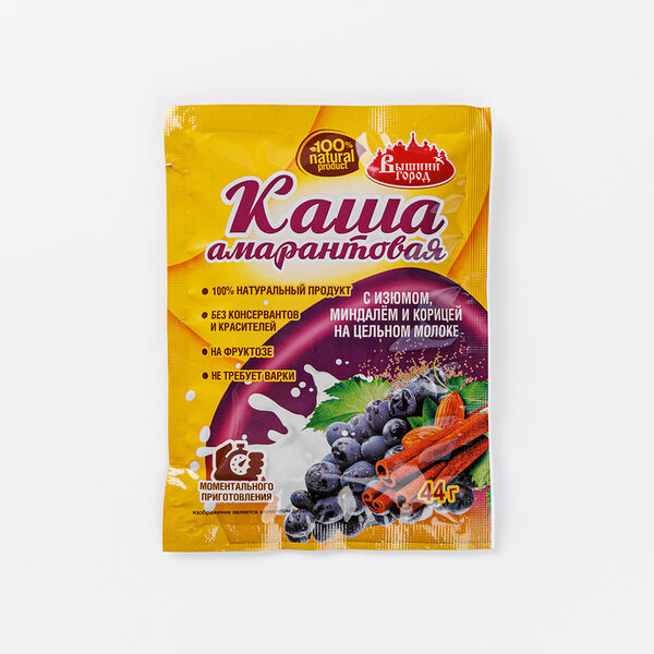 Каша амарантовая моментальная с изюмом, миндалём и корицей на цельном молоке 44г