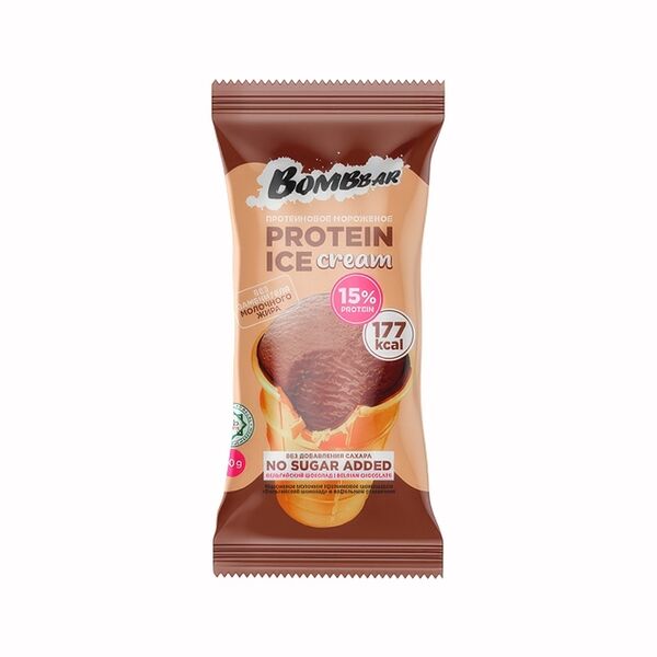 Мороженое молочное протеиновое Bombbar Бельгийский шоколад в вафельном стаканчике 90 г