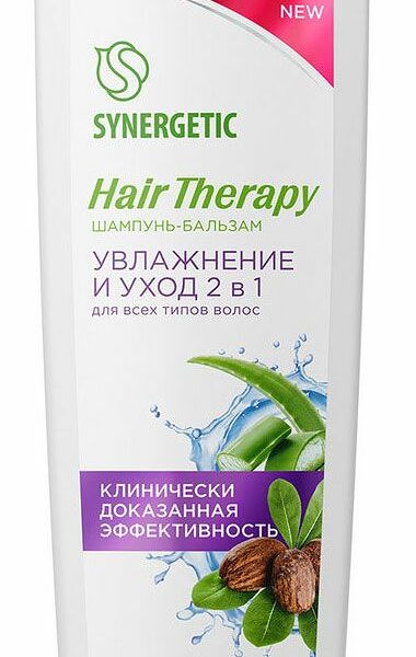 Шампунь-бальзам Synergetic Hair Therapy Увлажнение и уход 2в1 Алоэ и карите 400 мл