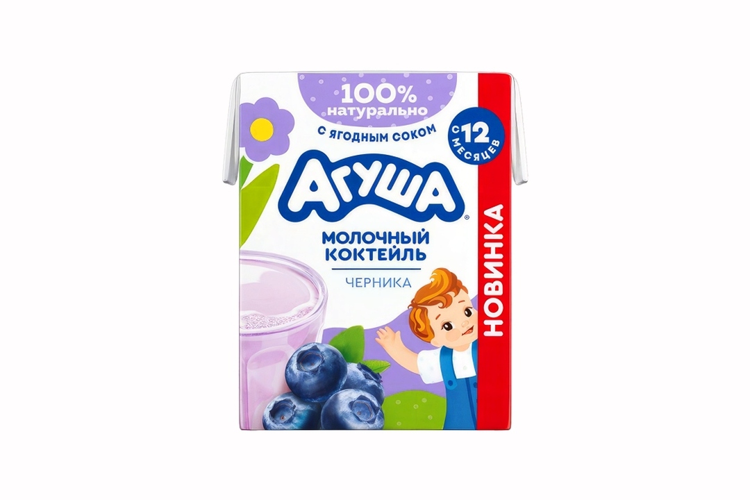 

Молочный коктейль Агуша Черника с ягодным соком для детского питания с 12 месяцев 190 мл
