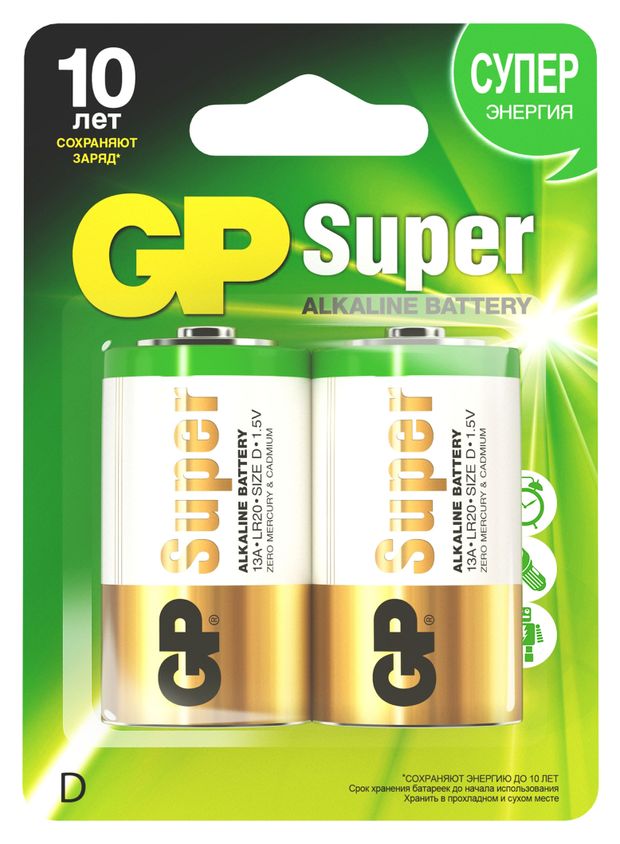 

Батарейки алкалиновые GP Super Size D/LR20/R20, 2 шт.