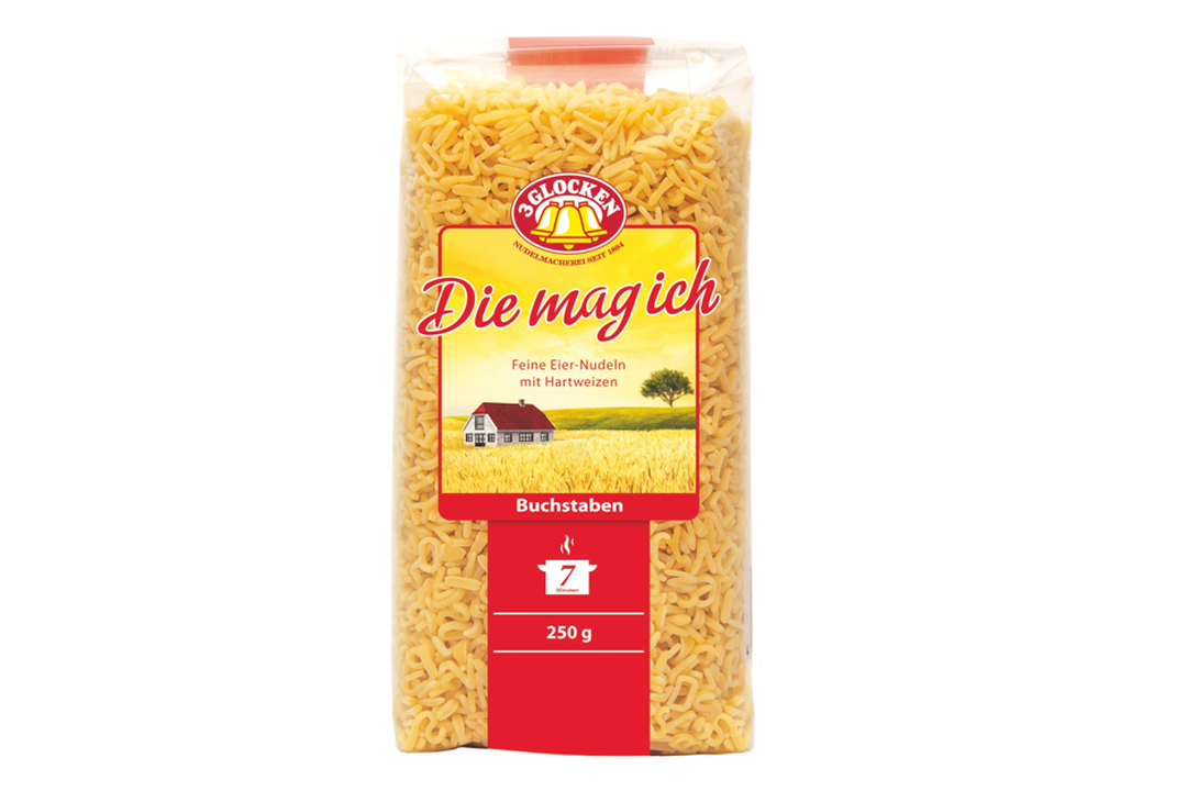 

Макароны Buchstaben 3 Glocken Die Mag Ich Feine Eier-Nudeln алфавит 250 г