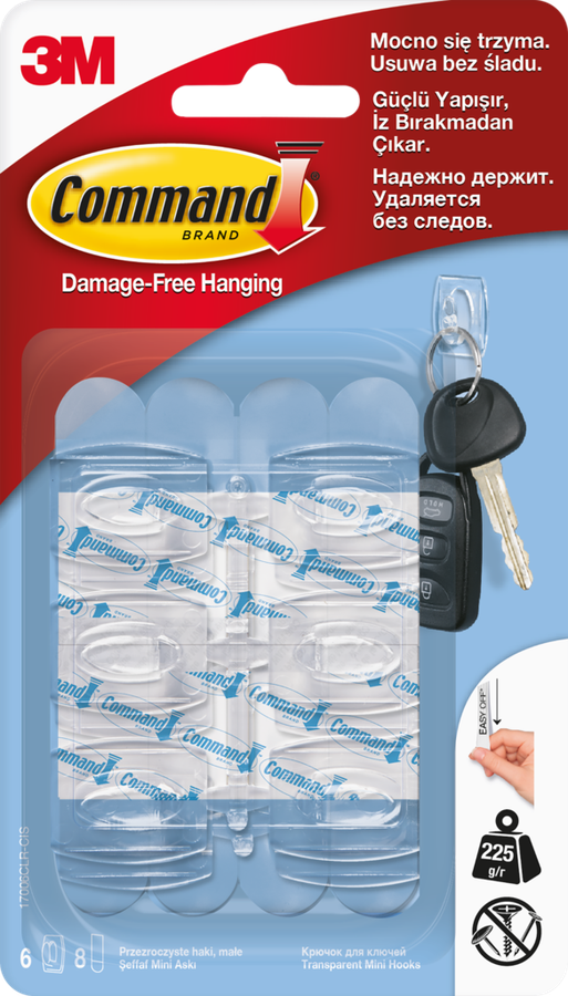 

Крючок для ключей Command прозрачный 6 шт. арт. 17006CLR