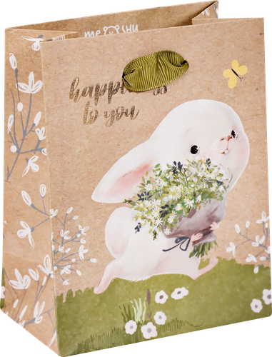

Пакет подарочный MESHU Happiness to you, крафт, отделка фольгой, 11х14х6.5 см