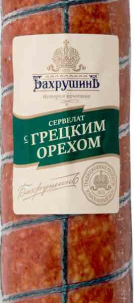 Сервелат варёно-копчёный БахрушинЪ с грецким орехом вес до 650г