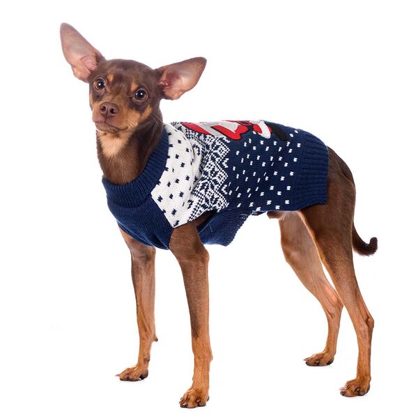 Свитер для собак Танцор Дед Мороз XS синий (унисекс)