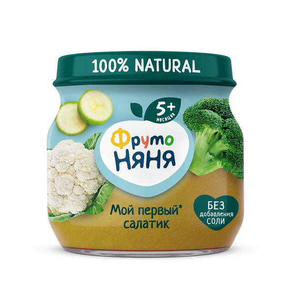 Пюре капуста брокколи кабачок цветная капуста-мой первый салатик 80г ДП ФрутоНяня