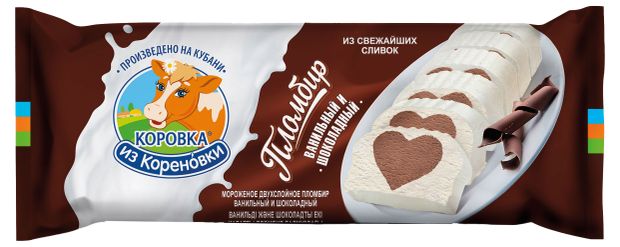 

Мороженое Коровка из Кореновки Пломбир шоколадный и ванильный 400г