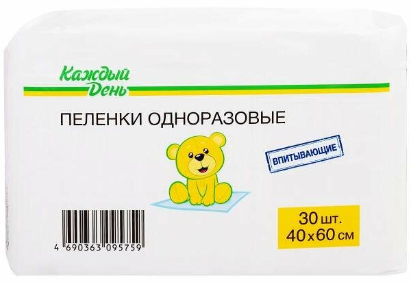 Пеленки одноразовые Каждый день 60х40 см, 30 шт