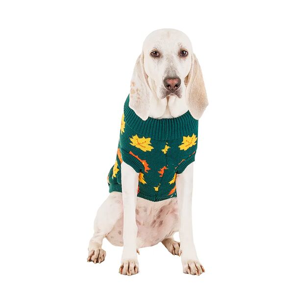 Свитер для собак с листьями 45см 2XL зеленый (унисекс)