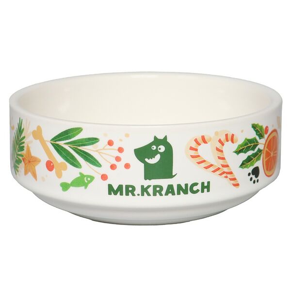 Миска MR.KRANCH для собак и кошек из фарфора Новогодняя 350мл, белая