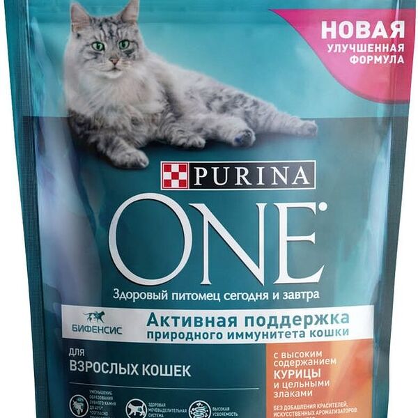 Корм сухой Purina One с курицей и цельными злаками для кошек 750г