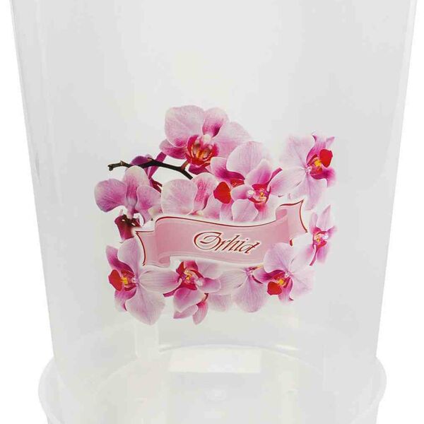 Горшок для орхидей прозрачный Альтернатива с поддоном, рисунок в ассортименте