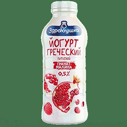 Йогурт ГРЕЧЕСКИЙ жир. 0.5% гранат-малина пэт вес 430г Здравушка(Борисов)