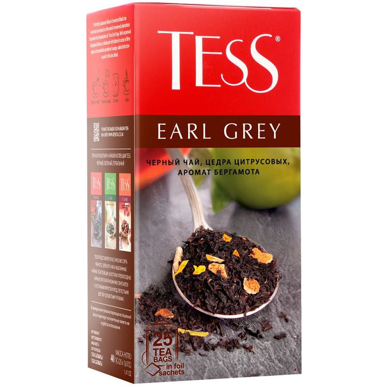 

Чай черный Tess Earl grey в пакетиках 25 пакетиков 40 г