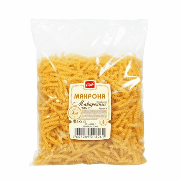 Макароны Макрона спиральки 3-х №1 группа А высшего сорта, 900г