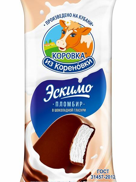 Эскимо Коровка из Кореновки пломбир в шоколадной глазури 15%, 70г