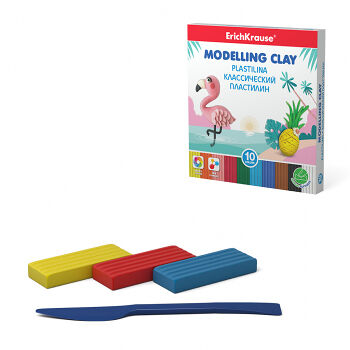 Пластилин классический ErichKrause 10 цв/180г, со стеком 50547
