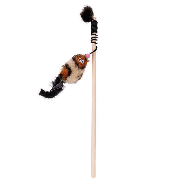 Дразнилка для кошек Мышка с хвостом из натуральной норки тигровая, 12 и 80 см