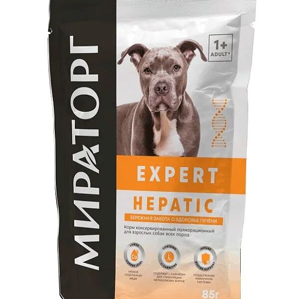 Влажный корм Мираторг Expert Hepatic для собак всех пород Бережная забота о здоровье печени 85гр
