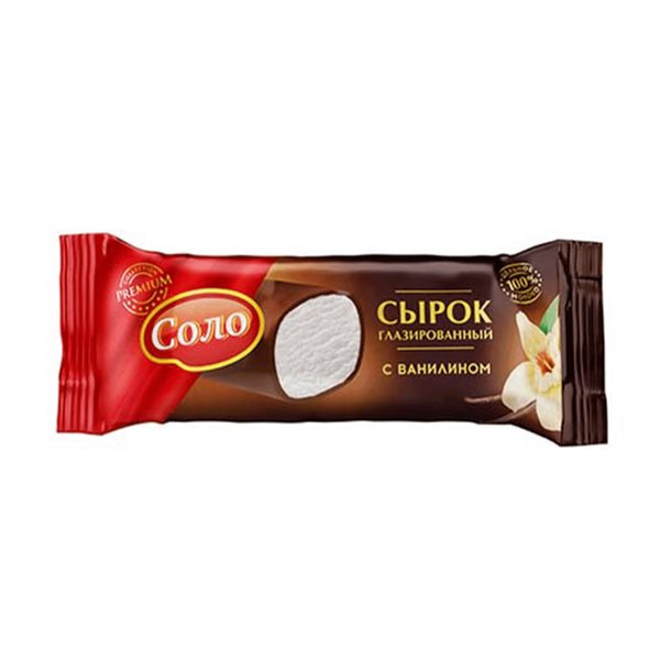 Сырок соло глазированный в шок/глазури ваниль жир. 23 % ф/пак молоко