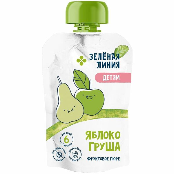 Пюре из груш и яблок с 5 месяцев Зелёная Линия, 90г