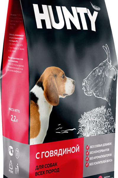 Корм сухой для взрослых собак HUNTY с говядиной, для всех пород
