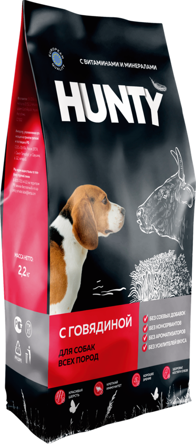

Корм сухой для взрослых собак Hunty с говядиной, для всех пород 2.2 кг