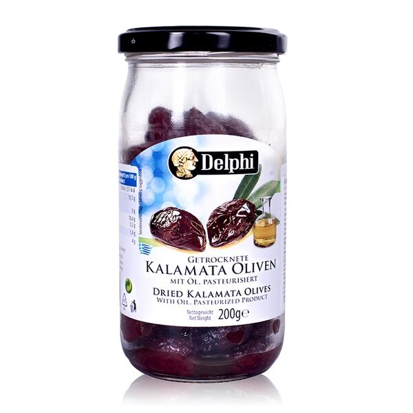 Оливки Delphi черные Каламата с косточкой сушеные 200г, Греция