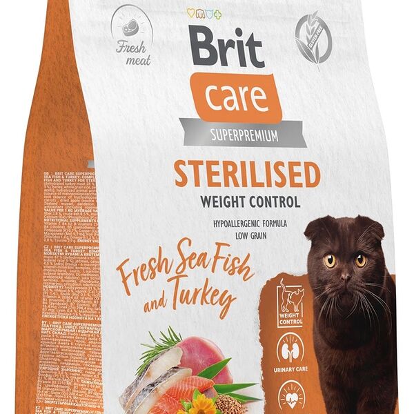 Сухой корм для стерилизованных кошек Brit Care Cat Sterilised Weight Control, Морская рыба/Индейка, 400 г
