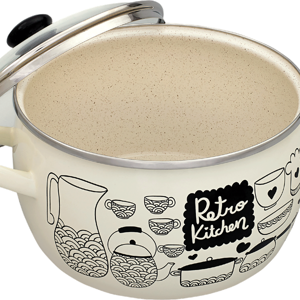 Кастрюля METROT Ретро, стеклянная крышка, сфера, эмалированная сталь, стеклянная крышка, 5.7л Арт. 350015