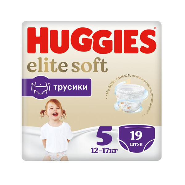 Детские одноразовые трусики-подгузники Huggies Elite Soft Conv 5 (12-17кг) 19шт