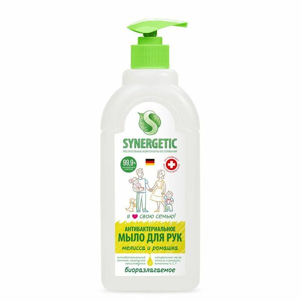 Мыло жидкое Synergetic Мелисса и ромашка чистота и ультразащита 99.9%, 500мл