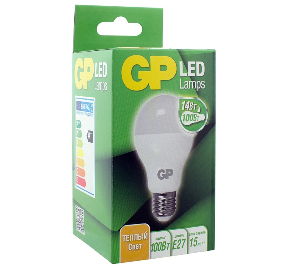 

Лампа светодиодная GP LED A60-14WE27-27K -2CRB1 тёплый свет 14Вт