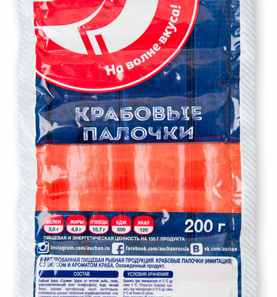 Крабовые палочки Ашан Красная птица охлажденные