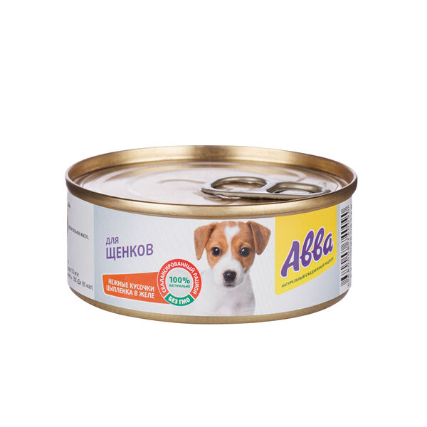 Влажный корм Aвва (консервы) для щенков, с нежными кусочками цыпленка в желе, 100 гр.