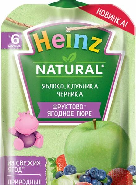 Пюре Heinz Яблоко, клубника, черника с 6 мес. 90г