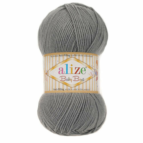 Пряжа Alize 'Baby Best' 100г 240м (10% бамбук, 90% акрил) с эффектом Антипиллинг (344 серый)