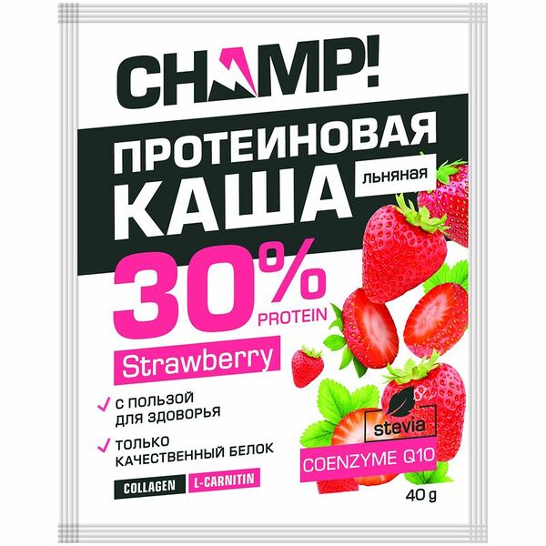 Каша льняная протеиновая Champ! 30% Protein Strawberry 40 г