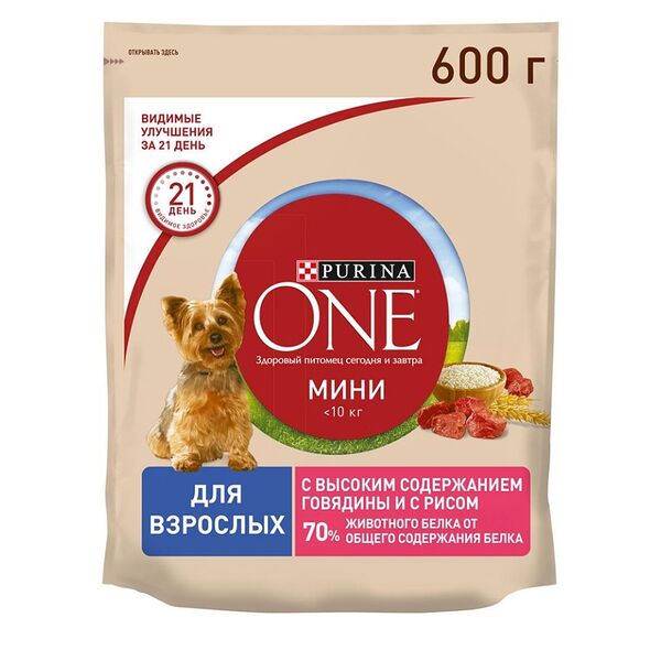 Корм сухой для собак Purina One Adult Мини для мелких пород с говядиной и рисом 600 г