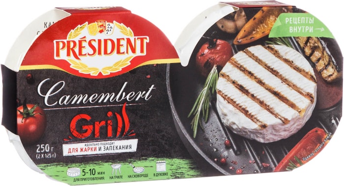 

Сыр President Camembert Grill с белой плесенью 45% 250 г