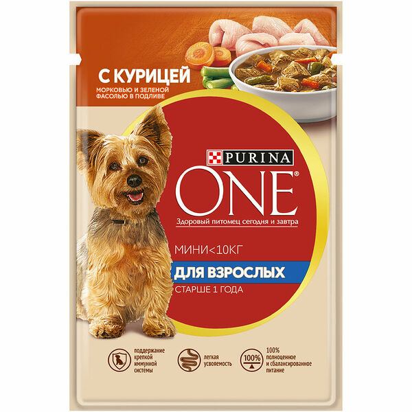 Влажный корм для собак Purina One с курицей в подливе