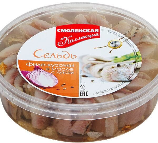 Сельдь в масле Смоленская Коллекция филе-кусочки с луком