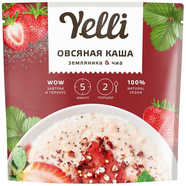 Каша Yelli овсяная Земляника и чиа 60г