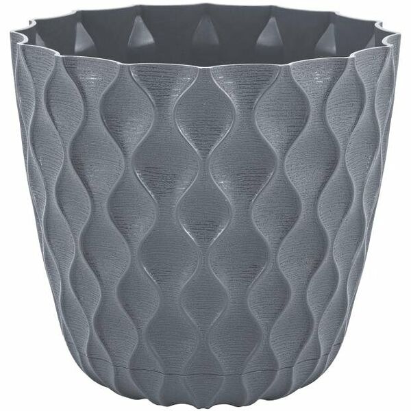 Горшок для цветов InGreen Wave с дренажной сеткой и съемным поддоном D145 мм вулканический серый, 1,4 л