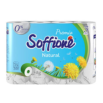 Туалетная бумага Premio Natural 3 слоя, Soffione, 12 рулонов, Россия