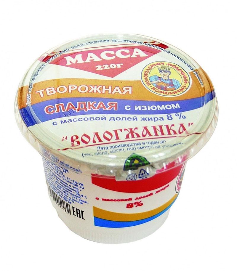 

Масса творожная Вологжанка сладкая с изюмом