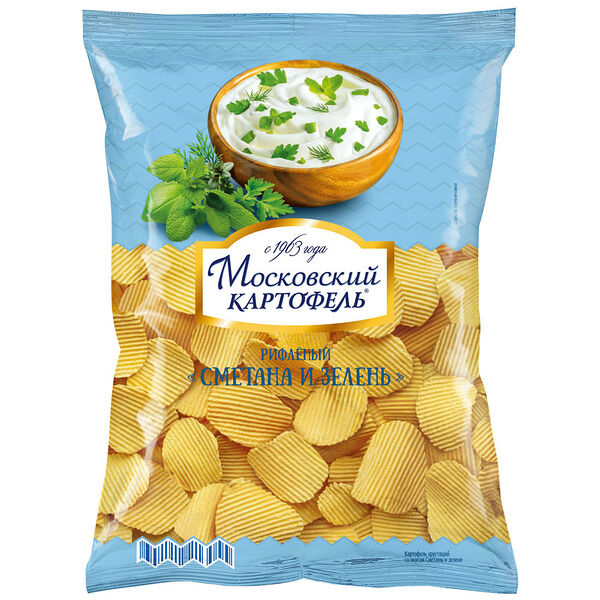 Чипсы картофельные рифлёные Московский картофель Сметана и зелень
