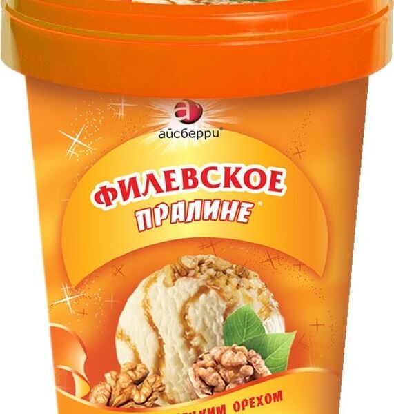 Пломбир Филевское Пралине с грецким орехом и мягкой карамелью 12%, 550г