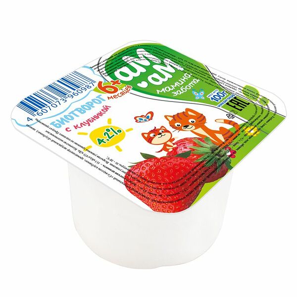 Биотворог детский Ам-Ам Мамина забота с клубникой, с 6 месяцев, 4.2%